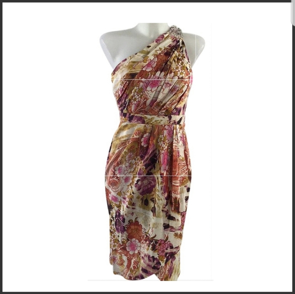 Badgley Mischka painted floral cocktail dress.